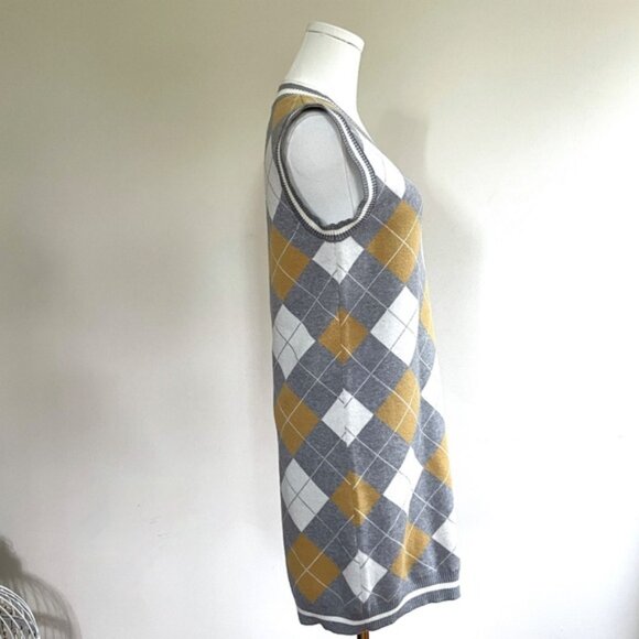 Sweater Knit Vest Dress Argyle V Neck Womens S Academia Preppy Y2K Schoolgirl - Picture 2 of 10